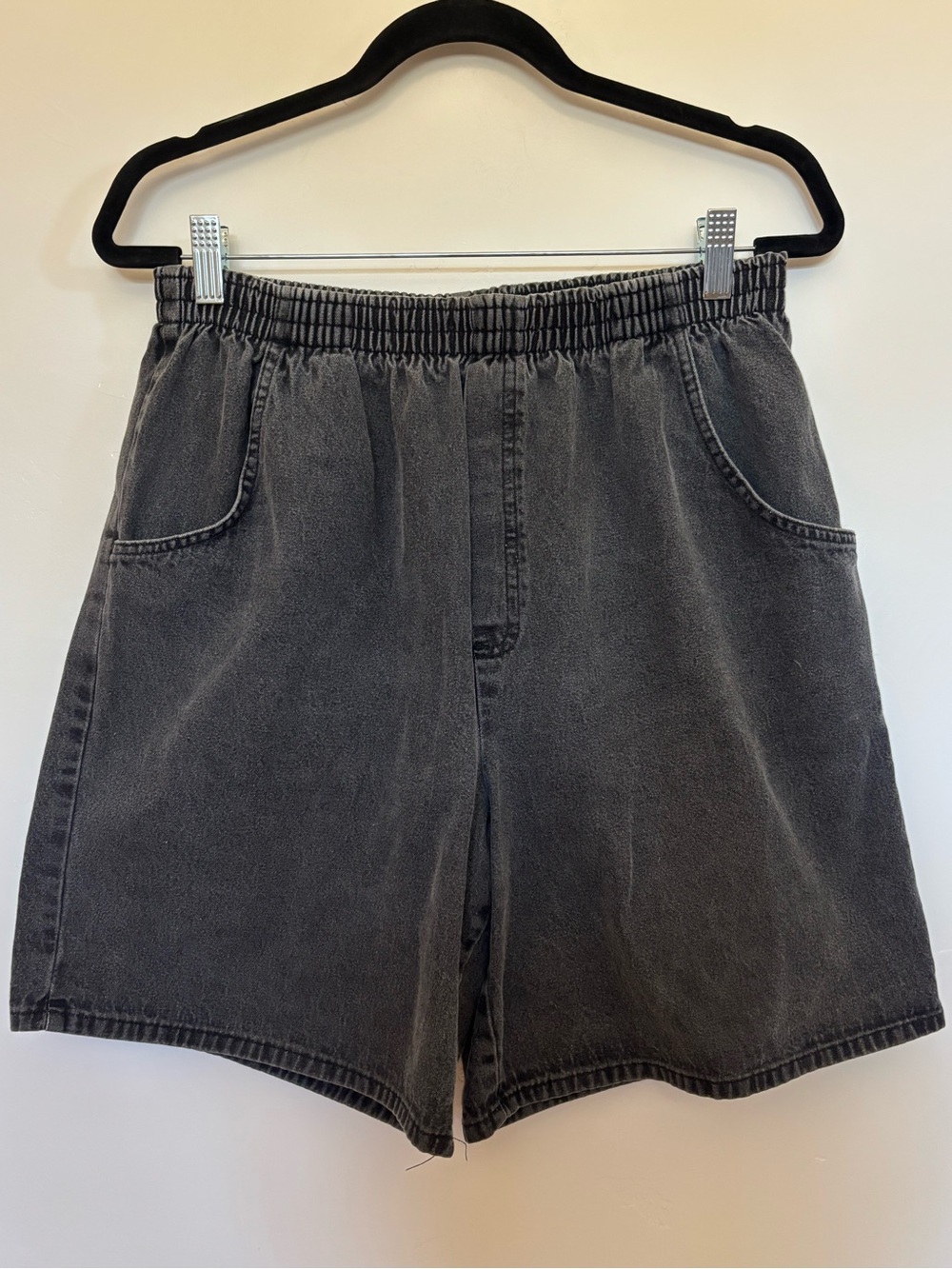 Cabin Creek Washed Black Elastic Waist Denim Bermuda Shorts